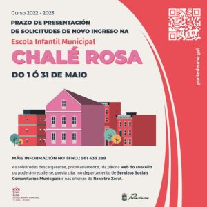 Apertura plazo nuevas solicitudes Escuela Infantil Municipal Chalé Rosa curso 2022/2023