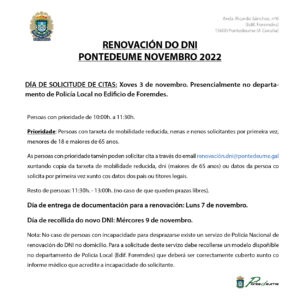 Información sobre a Renovación do DNI Novembro 2022