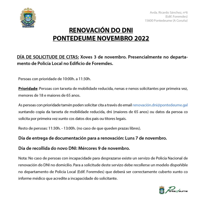Información sobre a Renovación do DNI Novembro 2022