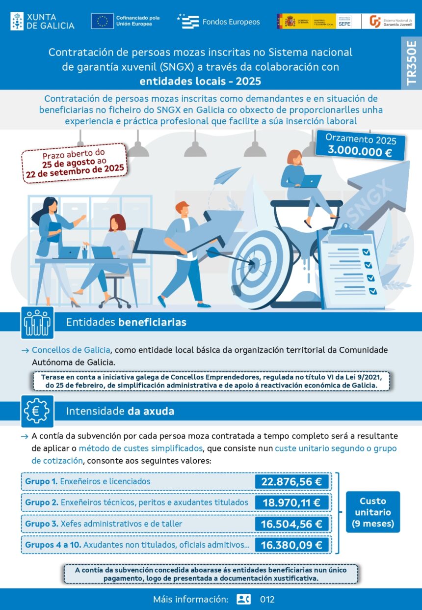 Publicacion liña axudas para contratación 2025 de persoas mozas en Concellos
