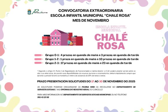 CONVOCATORIA EXTRAORDINARIA ESCOLA INFANTIL MUNICIPAL “CHALÉ ROSA” MES DE NOVEMBRO 2025