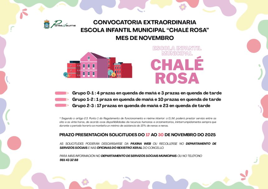 CONVOCATORIA EXTRAORDINARIA ESCOLA INFANTIL MUNICIPAL “CHALÉ ROSA” MES DE NOVEMBRO 2025