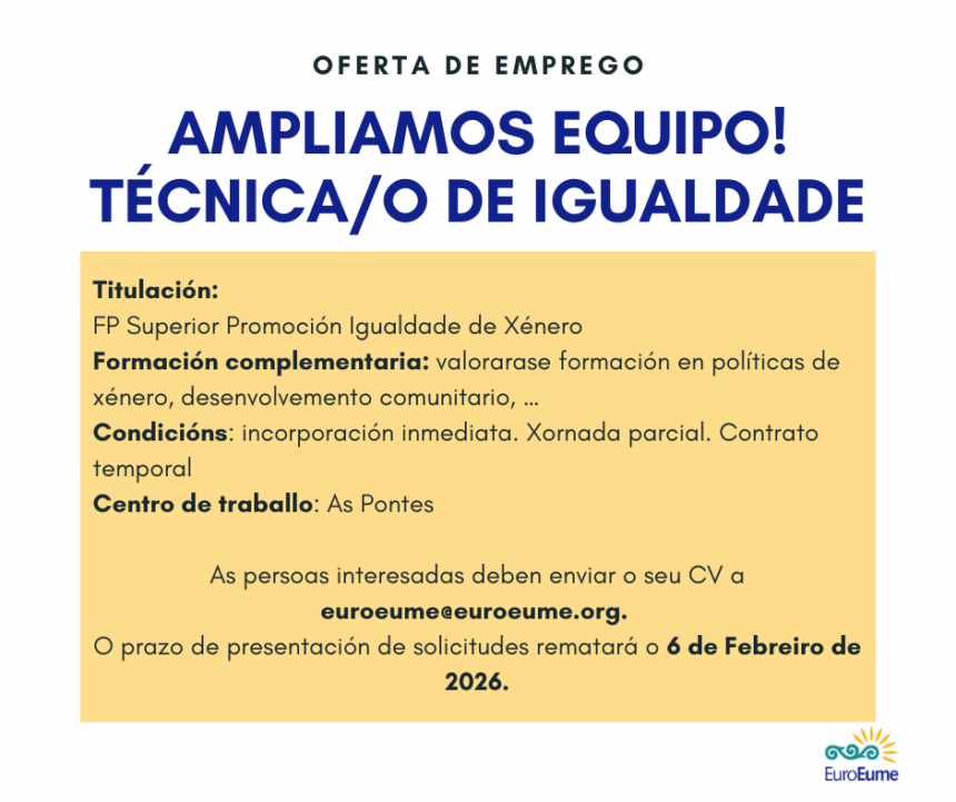 Oferta de emprego: Técnica/o de Igualdade