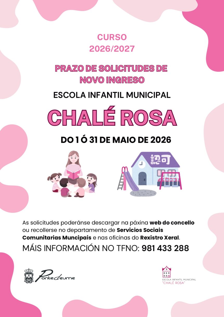 Apertura plazo nuevas solicitudes Escuela Infantil Municipal Chalé Rosa curso 2026/2027