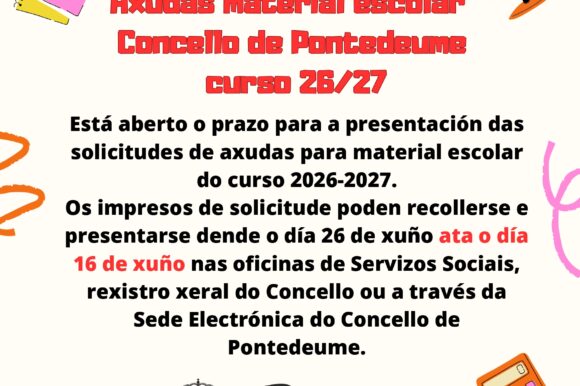 Bases reguladoras de concesión de axudas ás familias para a adquisición de material escolar. Curso escolar 2026-27. Segundo ciclo Educación Infantial, Primaria e ESO.
