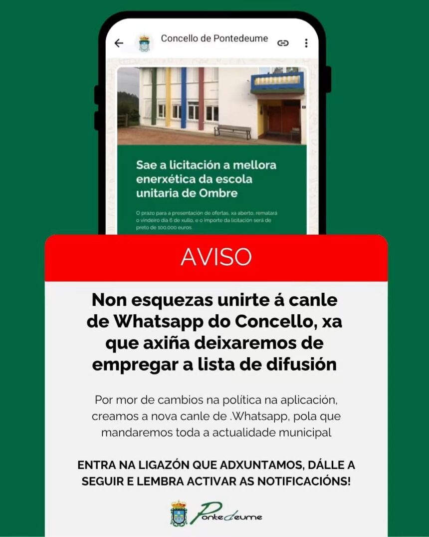 Canal de WhatsApp del Ayuntamiento de Pontedeume